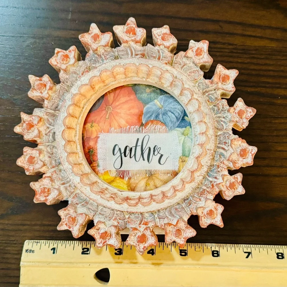 Hand crafted 7 inch tabletop carved stone artwork gather canvas pumpkins Boho